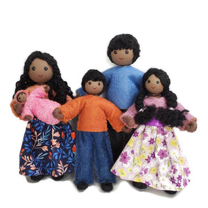 Natural Dollhouse Family (dark skin) Dollhouse Dolls Wildflower Toys With pink baby 