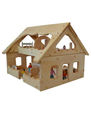 Natural Wooden Our Maine Dollhouse in Light Hardwood Dollhouses Elves & Angels 