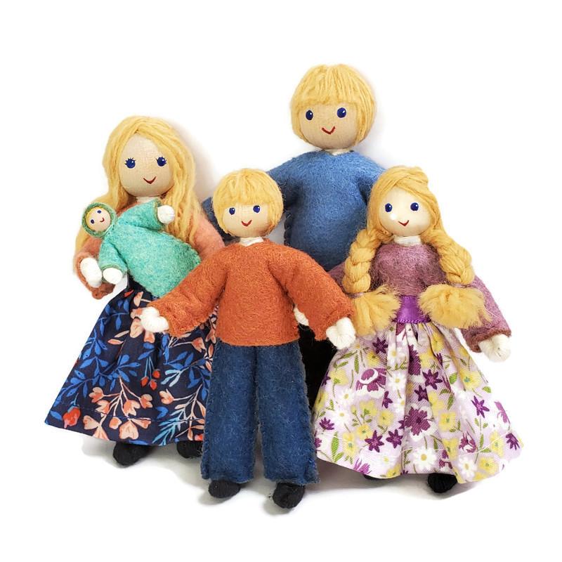 Natural Waldorf Inspired Dollhouse Family Blonde Hair - Elves & Angels