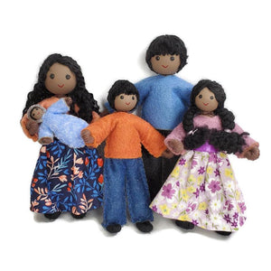 Natural Dollhouse Family (dark skin) Dollhouse Dolls Wildflower Toys With blue baby 