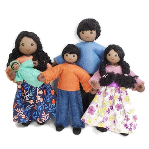 Natural Dollhouse Family (dark skin) Dollhouse Dolls Wildflower Toys With green baby 