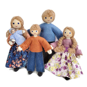 Dollhouse Family - Light Brown Hair Dollhouse Dolls Wildflower Toys With blue baby 