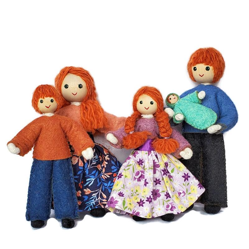 Natural Waldorf Inspired Dollhouse Family Red Hair - Elves & Angels